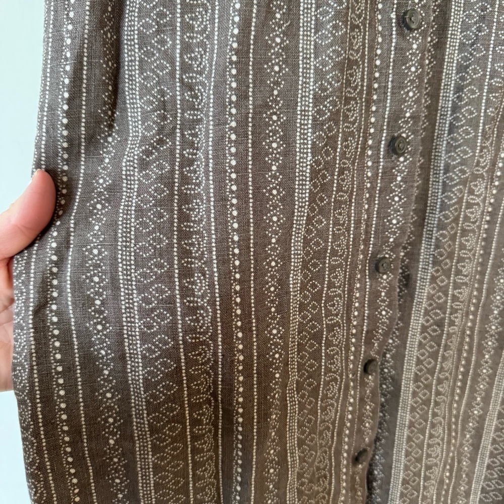 Garnet Hill Putty Brown Batik Stripe Linen Sleeveless Shirt Dress 8 - Picture 2 of 7